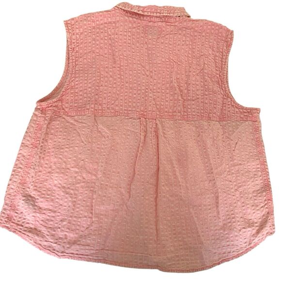 American Eagle Top Women M Pink Button Down Sleeveless Textured Cottagecore Boho - Picture 2 of 7